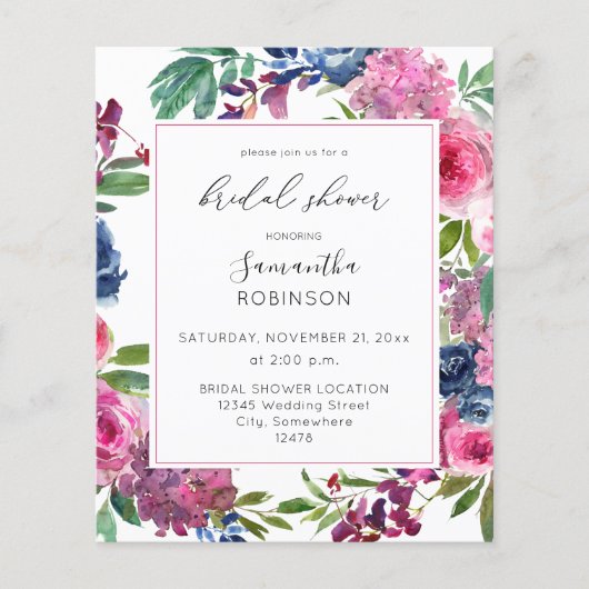 Budget Hot Pink & Navy Blue Floral Vrijgezellenfee Flyer (Voorkant)