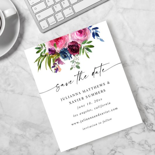 Budget Hot Pink & Navy Blue Opslaan van de datum V Flyer