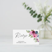 Budget Hot Pink & Navy Floral SM Meal RSVP Informatiekaartje (Staand voorkant)