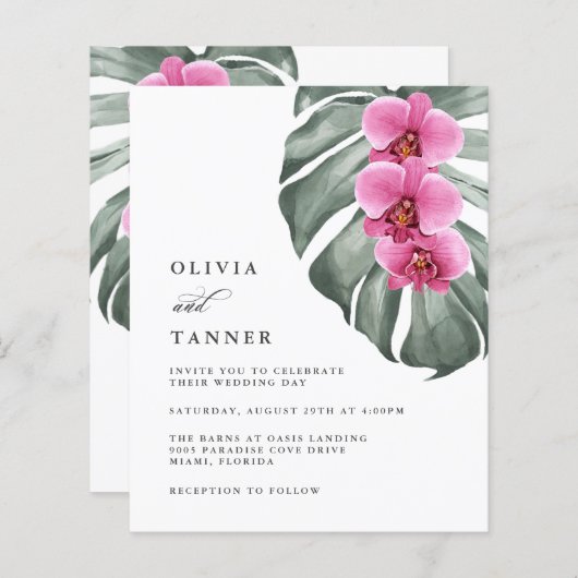 Budget Hot Pink Orchids op Monstera Tropical (Voorkant / Achterkant)