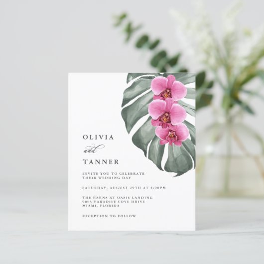 Budget Hot Pink Orchids op Monstera Tropical (Staand voorkant)