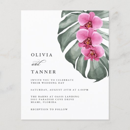 Budget Hot Pink Orchids op Monstera Tropical (Voorkant)