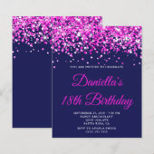 Budget Hot Roze Glitter Navy 18e Verjaardagsuitnod (Voorkant / Achterkant)