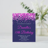 Budget Hot Roze Glitter Navy 18e Verjaardagsuitnod (Staand voorkant)