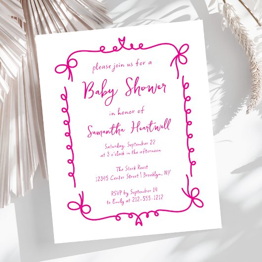 Budget Hot Roze Hand getrokken Meisje Baby shower