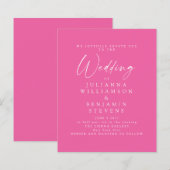 Budget Hot Roze Minimalistisch Script Bruiloft uit (Voorkant / Achterkant)