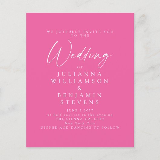 Budget Hot Roze Minimalistisch Script Bruiloft uit (Voorkant)