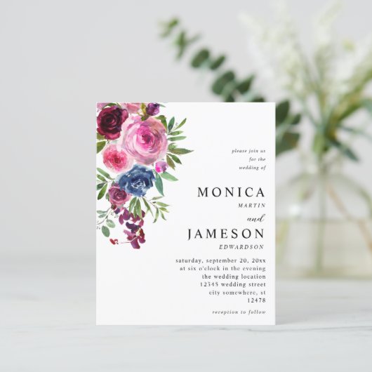 Budget Hot Roze & Navy Blauw Bloemen Bruiloft 3 (Staand voorkant)