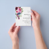 Budget Hot Roze & Navy Blauw Bloemen Bruiloft 3 Flyer (Hand)