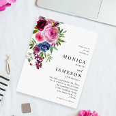 Budget Hot Roze & Navy Blauw Bloemen Bruiloft 3 Flyer