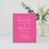 Budget Hot Roze Script Foto Huwelijksuitnodiging (Staand voorkant)