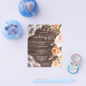 Budget Hout, Kant, Roze & Perzik Bloemen Bruiloft Flyer (Enkel)