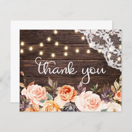 Budget Hout, Kant, Roze & Perzik Bloemstuk Bedankt (Voorkant / Achterkant)