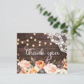 Budget Hout, Kant, Roze & Perzik Bloemstuk Bedankt (Staand voorkant)