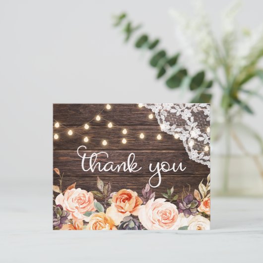 Budget Hout, Kant, Roze & Perzik Bloemstuk Bedankt (Staand voorkant)