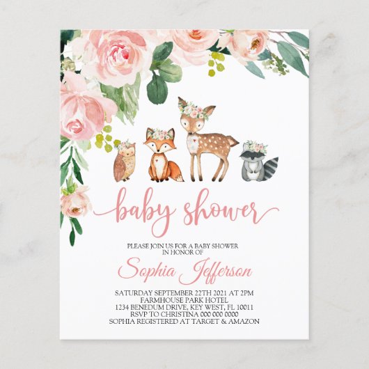 Budget houtdieren baby shower uitnodiging (Voorkant)