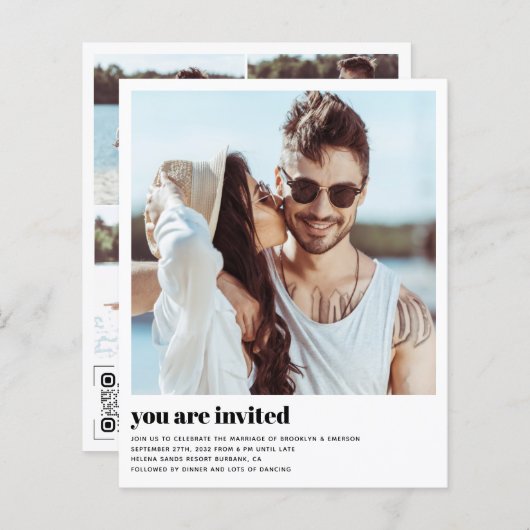 Budget Huidige Foto QR Code Trouw Uitnodiging (Voorkant / Achterkant)