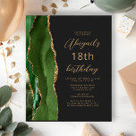 Budget Hunter Green Agate Script 18th Birthday<br><div class="desc">De linkerrand van deze elegante,  moderne verjaardagsfeestelijke uitnodiging is voorzien van een jager groene waterverf aan de rand van een gouden faux glitter. De aanpasbare tekst combineert een goudkleurig script en maakt serif lettertypen op een zwarte leisteenachtergrond. De achterzijde is voorzien van een bijpassend groen en goudvormig ontwerp.</div>