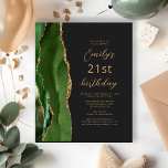 Budget Hunter Green Agate Script 21st Birthday<br><div class="desc">De linkerrand van deze elegante,  moderne verjaardagsfeestelijke uitnodiging is voorzien van een jager groene waterverf aan de rand van een gouden faux glitter. De aanpasbare tekst combineert een goudkleurig script en maakt serif lettertypen op een zwarte leisteenachtergrond. De achterzijde is voorzien van een bijpassend groen en goudvormig ontwerp.</div>