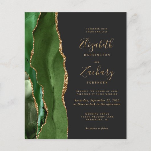 Budget Hunter Green Dark 4-Photo Wedding Invite (Voorkant)