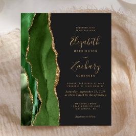 Budget Hunter Green Gold Agate Dark Wedding Invite