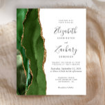 Budget Hunter Green Gold Agate Wedding Invitation<br><div class="desc">De linkerrand van deze elegante moderne huwelijksuitnodiging is voorzien van een jager groene waterverf aan de rand van een ouderwetse grens die met faux gold glitter is bedekt. De aanpasbare tekst combineert handschrift, copperplate en cursieve doopvonten in houtskool grijs op een witte achtergrond. De achterzijde is voorzien van een bijpassend...</div>