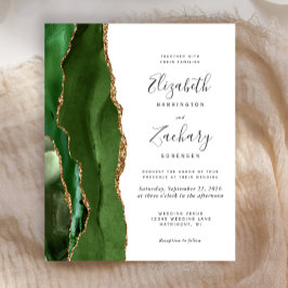 Budget Hunter Green Gold Agate Wedding Invitation