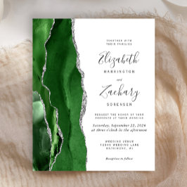 Budget Hunter Green Silver Agate Wedding Invite