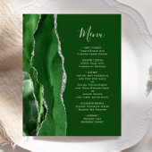 Budget Hunter Green Silver Agate Wedding Menu