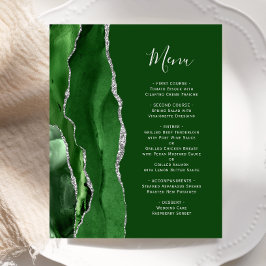 Budget Hunter Green Silver Agate Wedding Menu