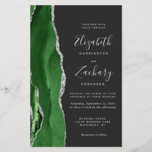 Budget Hunter Green Silver Dark QR Code Wedding (Voorkant)