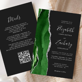 Budget Hunter Green Silver Dark QR Code Wedding