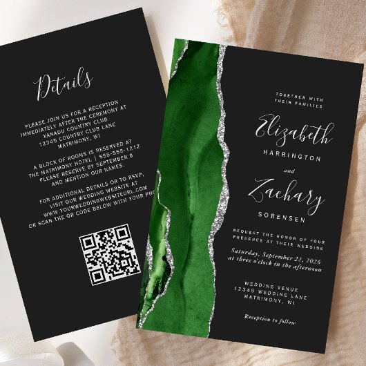 Budget Hunter Green Silver Dark QR Code Wedding