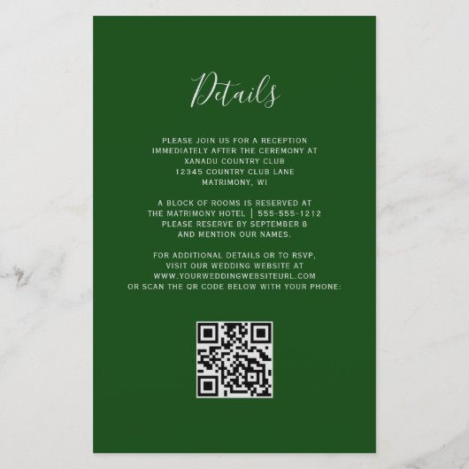 Budget Hunter Green Silver QR Code Wedding (Achterkant)