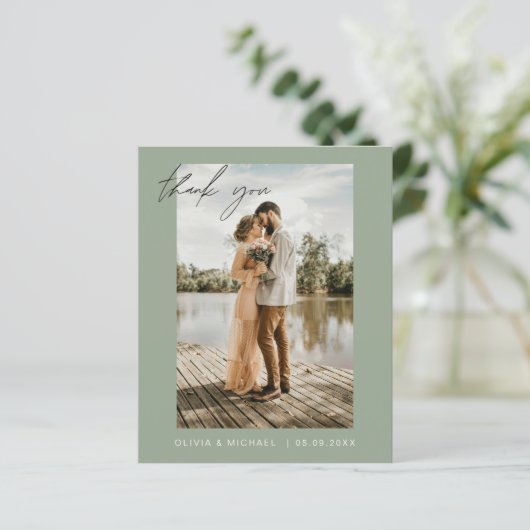 Budget Huwelijk Dank u Sage Groene Foto Kaarten (Staand voorkant)