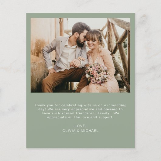 Budget Huwelijk Dank u Sage Groene Foto Kaarten (Achterkant)