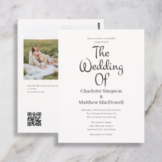 Budget Huwelijk Fancy Script Foto QR Code Briefkaart