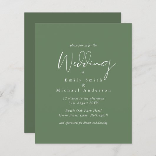 BUDGET Huwelijks Kleuren Groen Salie Olijf Uitnodi (Voorkant / Achterkant)
