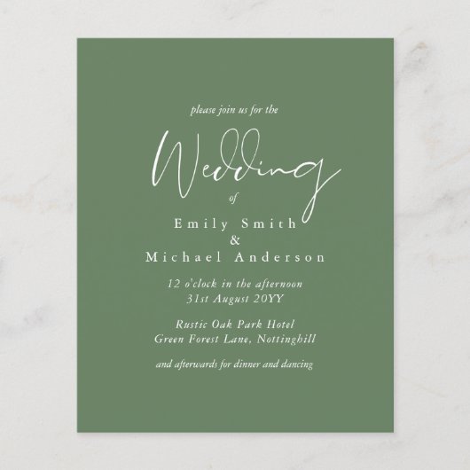 BUDGET Huwelijks Kleuren Groen Salie Olijf Uitnodi (Voorkant)