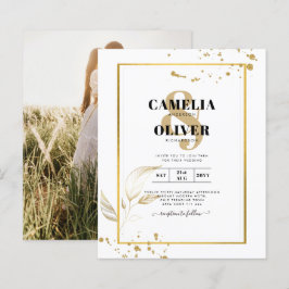 Budget Huwelijksuitnodiging Foto Klassiek Wit GOUD