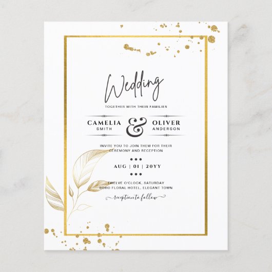 Budget Huwelijksuitnodiging Foto Klassiek Wit GOUD (Voorkant)