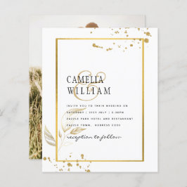Budget Huwelijksuitnodiging Foto Klassiek Wit GOUD