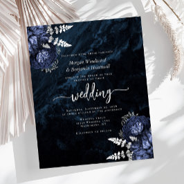 Budget Huwelijksuitnodiging Navy Blauw Zilver Bloe