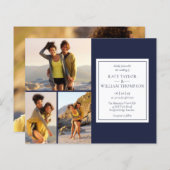 Budget Huwelijksuitnodiging Navyblauw 4 foto's (Voorkant / Achterkant)