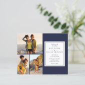Budget Huwelijksuitnodiging Navyblauw 4 foto's (Staand voorkant)