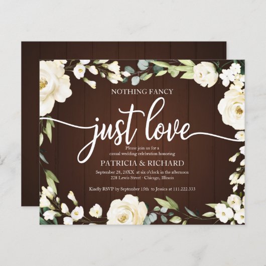 Budget Huwelijksuitnodiging Niets Fancy Bloemen (Voorkant / Achterkant)