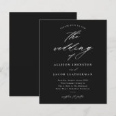 Budget Huwelijksuitnodiging Zwart en Wit Script (Voorkant / Achterkant)