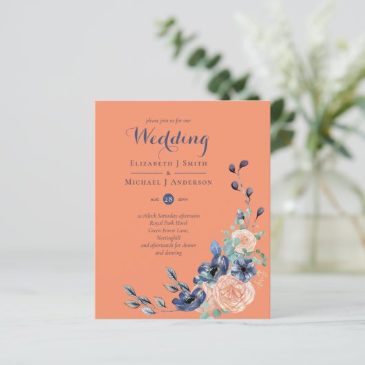 Budget Huwelijksuitnodigingen met Blauwe Koraal Bl (Staand voorkant)