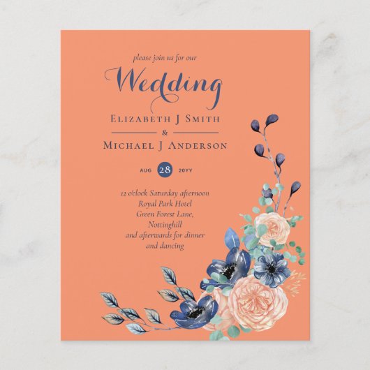 Budget Huwelijksuitnodigingen met Blauwe Koraal Bl (Voorkant)