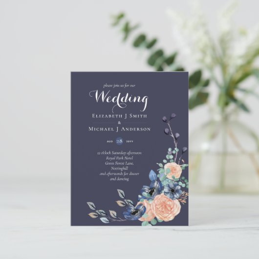 Budget Huwelijksuitnodigingen met Blauwe Koraal Bl Briefkaart (Staand voorkant)